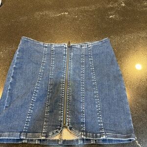 Free People Blue Denim Paneled Mini Skirt with Center Zip